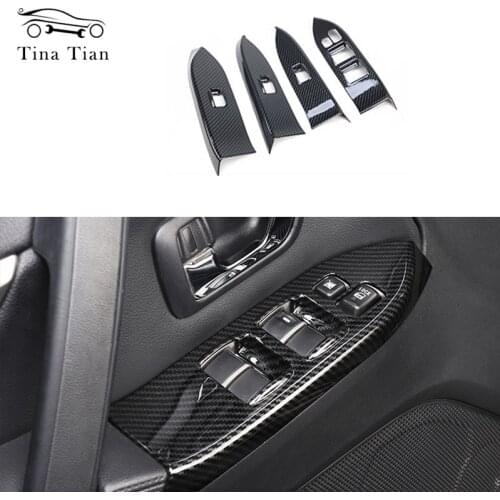 4 pieces Fit For Mitsubishi PAJERO 2007 -2019 Carbon fiber color Window Lift trim Panel