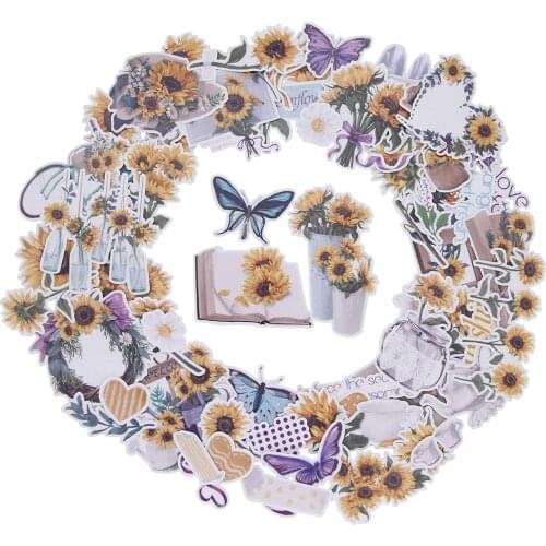 71pcs Waterproof Watercolor Aesthetic Vintage Sunflower Gardening Planner Journaling Diary Album Decorative Sticker Pack