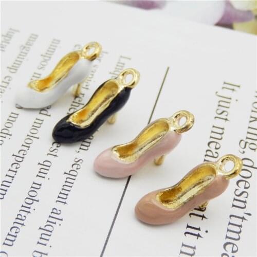 Julie Wang 8PCS Enamel High Heels Charms Gold Tone Small Women Shoes Alloy Earrings Bracelet Jewelry Making Accessory 4 Colors