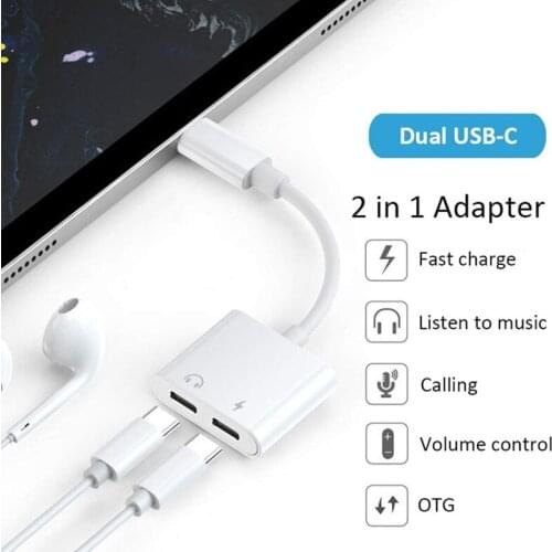 2 in 1 Dual USB Type C Headphones Adapter For Samsung Xiaomi USB C Splitter To 3.5 Jack Earphone Audio cable Charging Converter