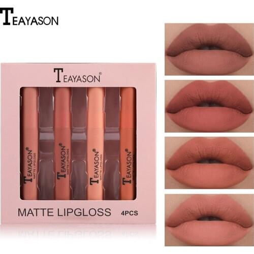 Velvet matte lipstick set waterproof lip glaze set pumpkin color matte non-stick cup Liquid Lips Makeup Long Lasting Lip gloss