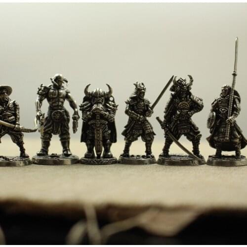 White Copper Japanese Shogunate Samurai Figurines Miniatures Vintage Metal Soldiers Model Statue Desktop Ornament Toy