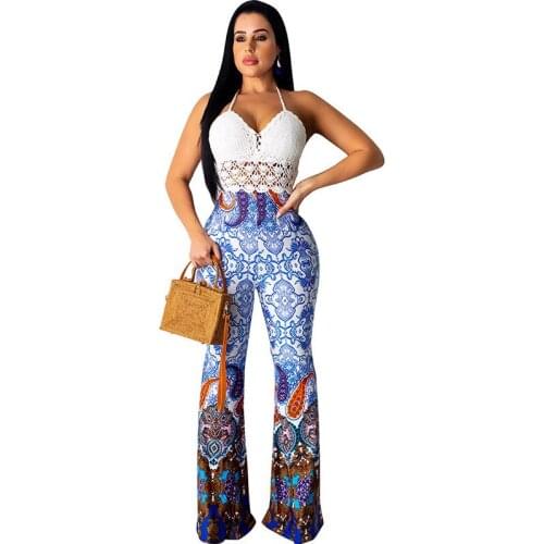 Pattern Print Flare Pants Women Bohemian Loose Long Pant Casual High Waist Wide Leg Trousers Bell Bottom Leggings Hippie Pants
