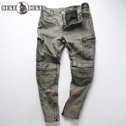 Mens Pants Genuine Leather Motorcycle Biker Leather Pants Design Real Cowhide Slim Pencil Pants Plus Size Mens Cargo Trousers