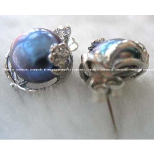 Wholesale 12-13mm freshwater pearl black baroque earring