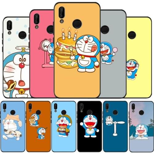 Doraemon black Silicone soft Phone Case for huawei P40 P30 P20 P10 Pro P9 Lite Psmart 2019 Y6 Y9 cover