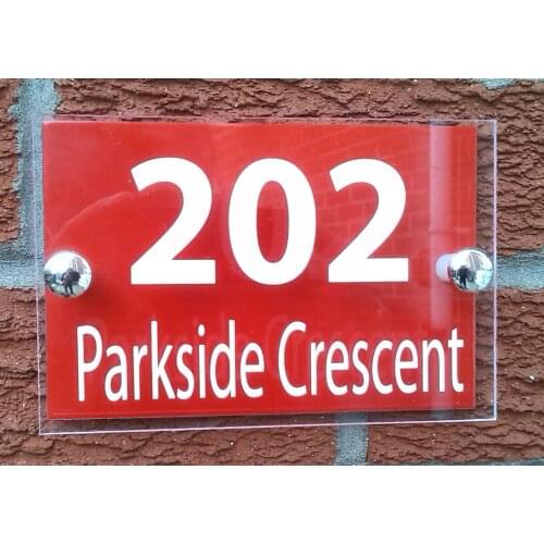 DIY House Number MODERN HOUSE SIGN PLAQUE QUALITY ACRYLIC RED ALUMINIUM BACK PLATE