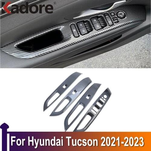 For Hyundai Tucson 2021 2022 2023 Carbon Fiber Window Lift Switch Button Cover Trim Door Armrest Panel Interior Accessories