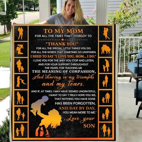 To My Mom From Son Orange Patterns Style Soft Throw Plush Sherpa Fleece Blanket