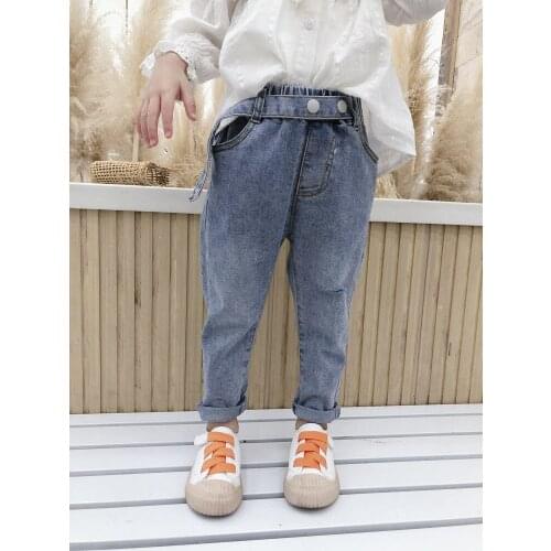 Girls Jeans Spring 2021 New Korean Style Baby Girl Loose Denim Pants Korean Childrens Casual Cowboy Pants Kids Girls Solid Jean