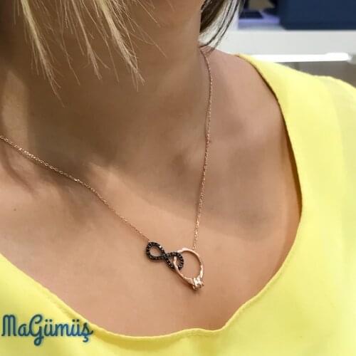 Infinity One Stone Rosegold Elegant Silver Necklace