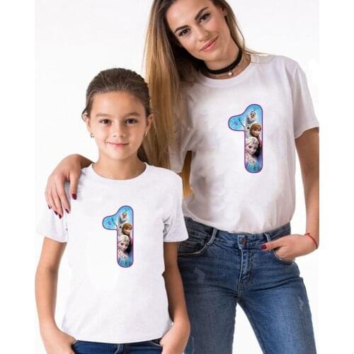 Frozen Print Number 1234 Printed Family Matching T Shirts Summer White Sister Brothed Unisex Family Matching Tops Dropship