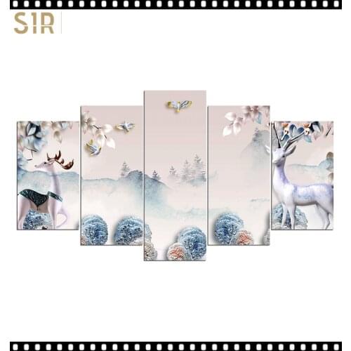 HD 5 Pieces Deer Elk Animal Pictures Posters Wall Art Home Decor for Living Room Painting on The Wall Deer Elk Pictures Wall Art