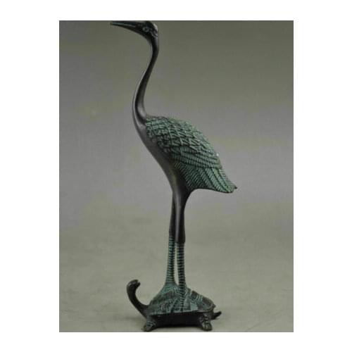 Collectible Vintage Bronze Crafted Sculptures Crane Standing On Turtle