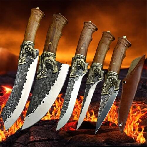 Forged Boning Knife 7Cr17mov Stainless Steel Kitchen Knife Handmade Faucet Slicing Knife Gift Knife Sheath Cover Edge Guard