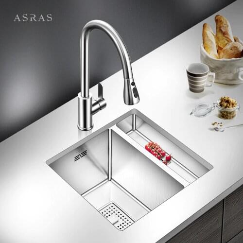 Asras 4238P Handmade Kitchen Sink Set 304 Stainless Steel Sink with Multifunctional Faucet Bar Balcony Small Single Sink