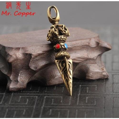 Copper Enamel Beads Vajry Pestle Ornaments Vintage Brass Key Chains Pendant Buddha Instruments Lucky Home Decorations Avoid Evil