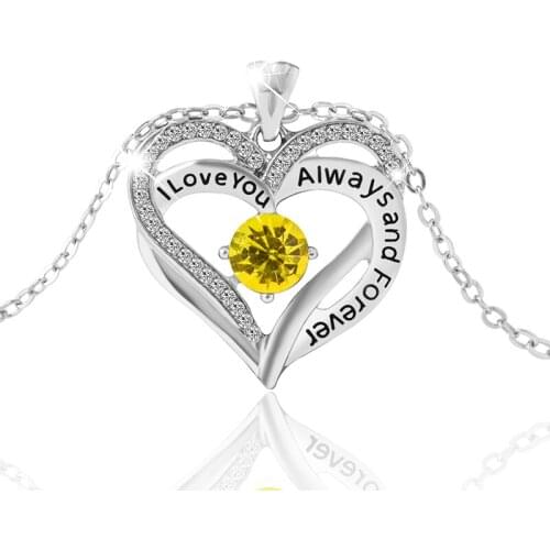 Fashion 12 Colors Birthstone Necklace Rhinestone Double Heart Pendant Necklaces Chokers For Women Girls Birthday Gift