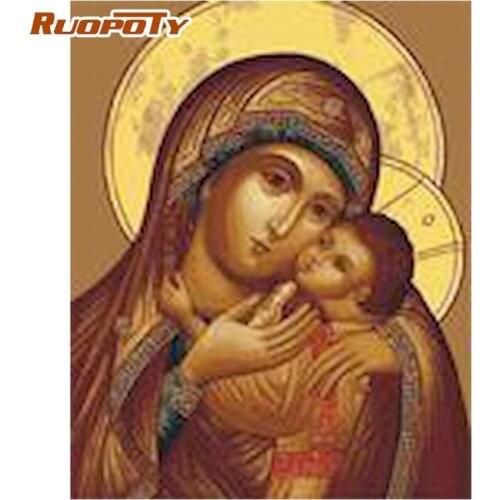 RUOPOTY Woman With Kids Figure Oil Picture By Numbers Kits 60x75cm Framed Oil Paint Color On Canvas By Number Home Art Diy Gift