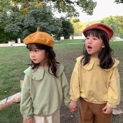 2021 new style girls boys embroidery sweatshirt autumn fashion cotton full sleeve kids t-shirt 1-7 years