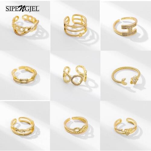 New Trendy Cubic Zirconia Vintage Link Chain Shape Rings Geometric Punk Hip Hop Adjustable Open Ring For Women Fashion Jewelry