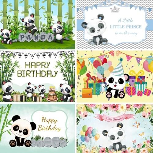 Panda Birthday Party Bamboo Cartoon Poster Baby Newborn Portrait Photo Backgrounds Photography Backdrops Photocall Photo Studio