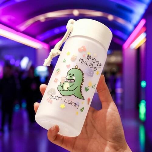 500ml Cartoon Dinosaur Plastic Cup A Lovely Water Bottle with Cover Rope To Prevent Falling Durable Frosted Portable Space Cup