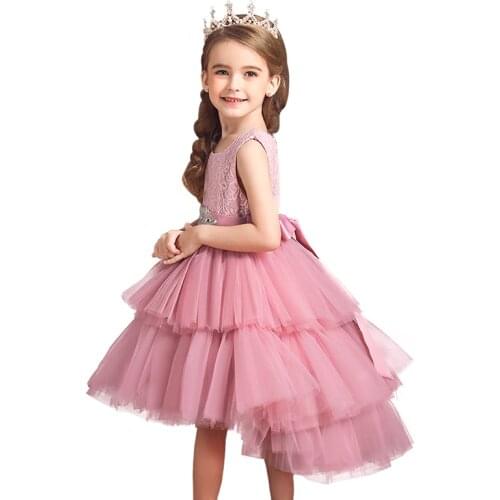 2020 summer high-end new girls dress comfortable lace elegant princess dress layered fluffy childrens wedding dress