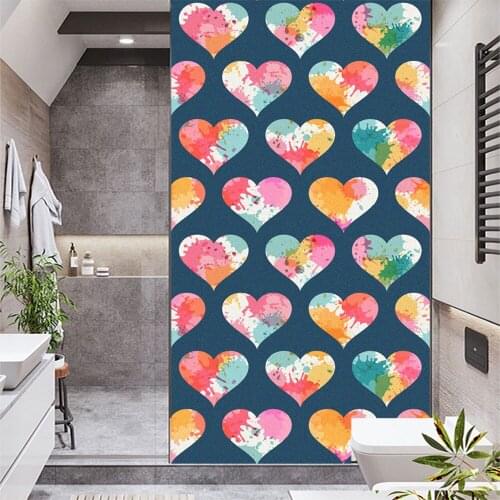 Window Film Privacy Sweet Heart Frosted Non Adhesive Glass Sticker Sun Protection Heat Control Window Coverings for Homedecor
