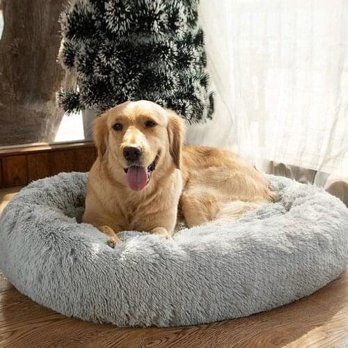 New Plush calm deep sleep donut pet house ultra soft faux fur round dog cat bed warm cozy comfortable house fluffy large dog bed