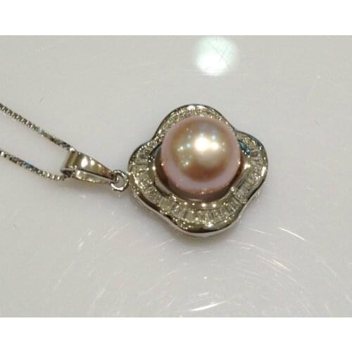 Purple Pearl Pendant Freshwater Pearl Pendant Real Pearls 9-10MM Perfect Round Free Shipping Women Jewelry