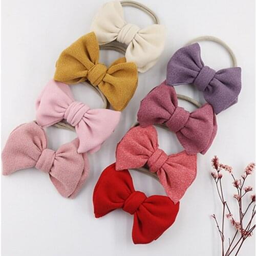 Fashion Handmade Imitation Cashmere Bowknot Hairband Infant Soft Elastic Nylon Headband Kids Hair Accessories Birthday Gifts
