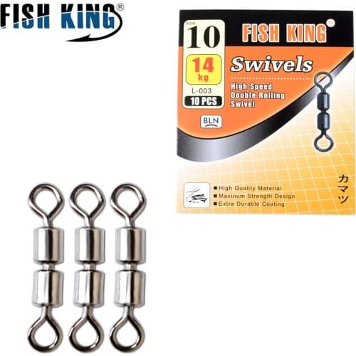 FISH KING10PCS/Lot Interlock Snap Fishhook Lure Tackle Fishing Connector Pin Bearing Rolling Swivel Stainless Steel with Snap