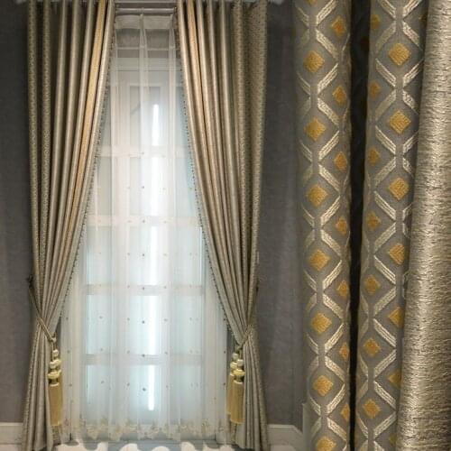 Custom curtains High-end European American high-precision jacquard gold brown cloth blackout curtain tulle drape