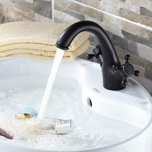 Black Oil Rubbed Bronze Dual Cross Handles Bathroom Vessel Sink Faucet Mixer Taps ahg031