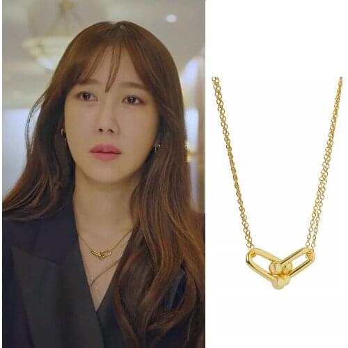 Interlocking Smooth Bamboo Double Chain Necklace Collar Bone U Letter No CZ Zircon Stone Punk Cool Jewelry for Women Men Party