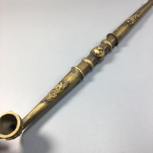 Collection Elaborate Chinese auspicious Fengshui old Copper Longfeng Smoking Bag Pot
