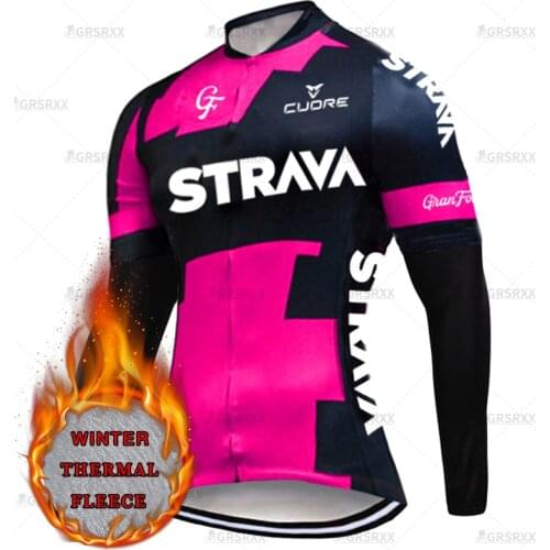 STRAVA Women Winter Bicycle Race Jersey Mountain Fleece Thermal Clothes Long Sleeves Cycling Team Jersey Road Bike Race Clothing