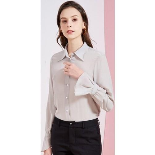 Light grey silk blouse office womens shirts and blouses long sleeve 2020 summer casual sexy boho plus size high quality loose
