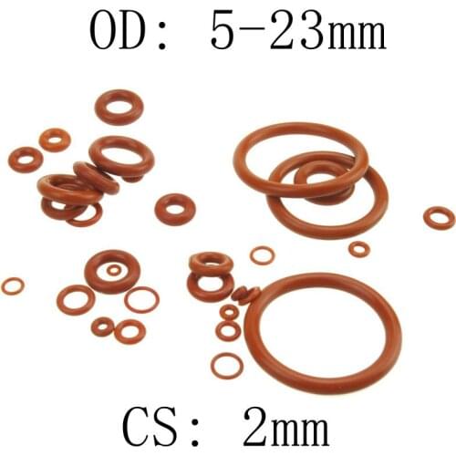 200pieces 2mm Thickness Silicon Rubber O-ring Sealing 5-23mm OD Red Heat Resistance O Ring Seals Gaskets