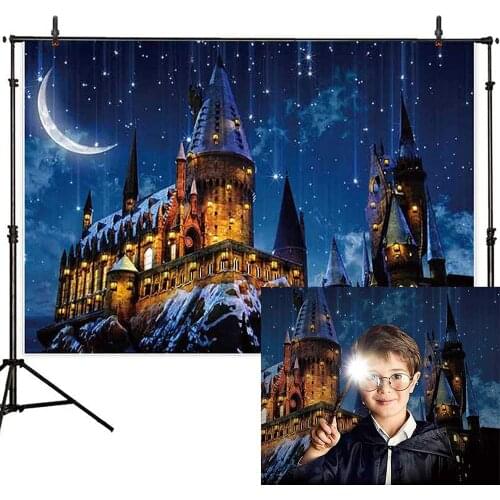 Magic Castle Witch Wizard School Backdrop Photography Halloween Night Moon Background Sorcerer Party Banner Decors