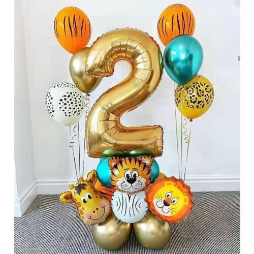 Forest animal theme aluminum foil numbers 1-9 boys and girls birthday party decoration tiger lion giraffe aluminum foil balloons