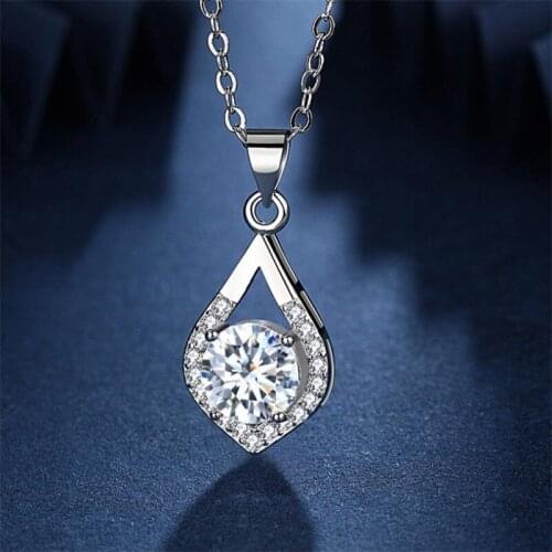 Top Quality Silver 925 O Chain Necklace Girls Jewelry Shiny Zircon Pink Water Drop Pendant Necklace Women Choker Accessories