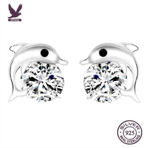 YiChong Real 925 Sterling Silver Jewelry For Women Cute Dolphin Earring Stud Small Stud Earring For Girls Wholesale YCD50