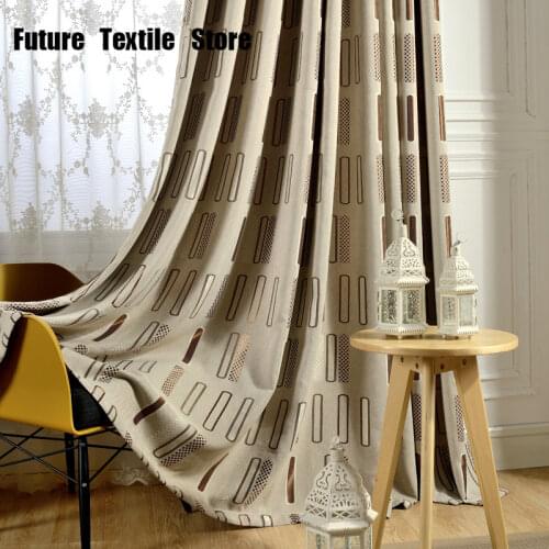 New Simple Style Curtain Linen Jacquard American Style Beige Grey Curtain Curtains for Living Dining Room Bedroom
