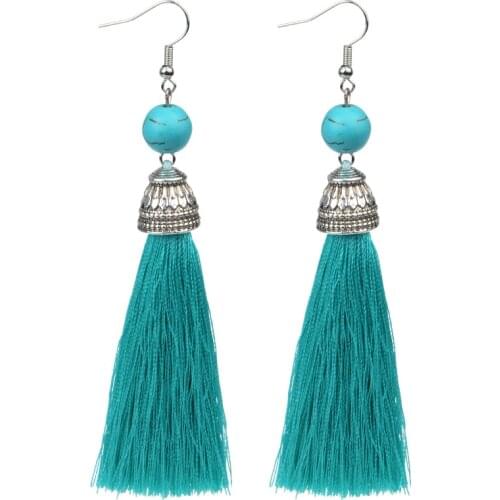 Vintage Fringe Tassel Earrings Luxury White Howlite Long Earring Dangle Natural Stone Drop Earrings Bohemian Boho For Women
