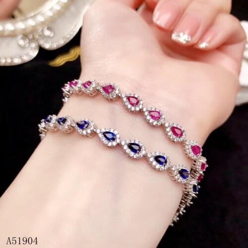 KJJEAXCMY Boutique Jewelry 925 Sterling Silver Inlaid Natural Ruby Sapphire Female Bracelet Support Detection