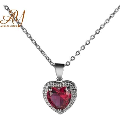 Anillos Yuzuk Created Ruby Heart Pendant Necklace 925 Sterling Silver Gemstone Choker Statement Necklace Women With Chain