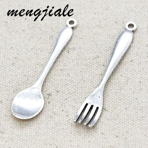 10pcs Wholesale Metal Alloy Spoon Fork Charms Pendants For Jewelry Making Necklace DIY Supplies