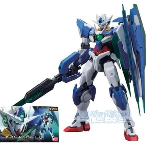 14CM Original Bandai RG Gundam 21 1/144 GNT-0000 00 QAN Assembly Action Figureals Brinquedos Model Robot Mobile Suit Kids Toys